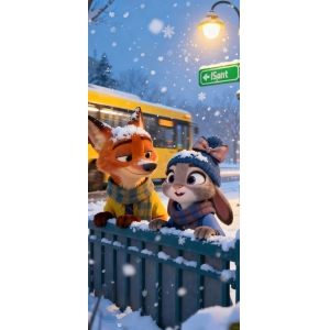 冬季 公交车 朱迪狐尼克 4K手机壁纸图