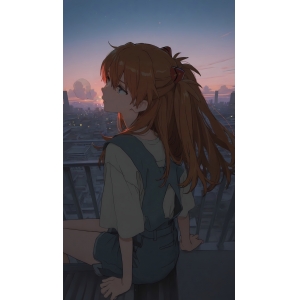 天台 明日香 背影 黄昏 4k手机壁纸