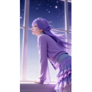 天穹长老 紫色长发 毛衣 星空 唯美4k